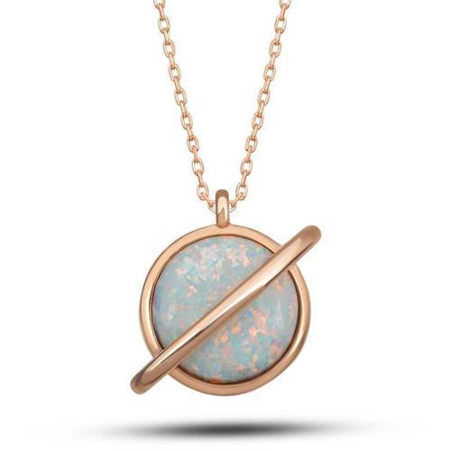 Gümüş Rose Damla Mavi Opal Taşlı Kadın Kolye