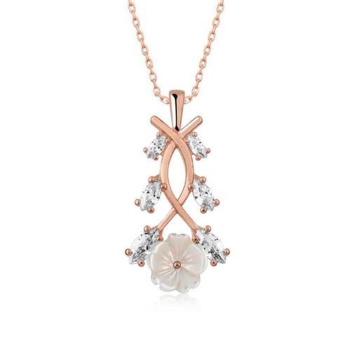 Gümüş Rose Mor Yapraklı Bahar Çiçeği Kolye