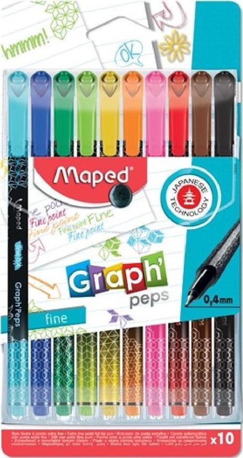 Desenli Fineliner Keçe Uç Kalem Fine 0.4Mm 10 Renk Askılı Paket 3154147490501