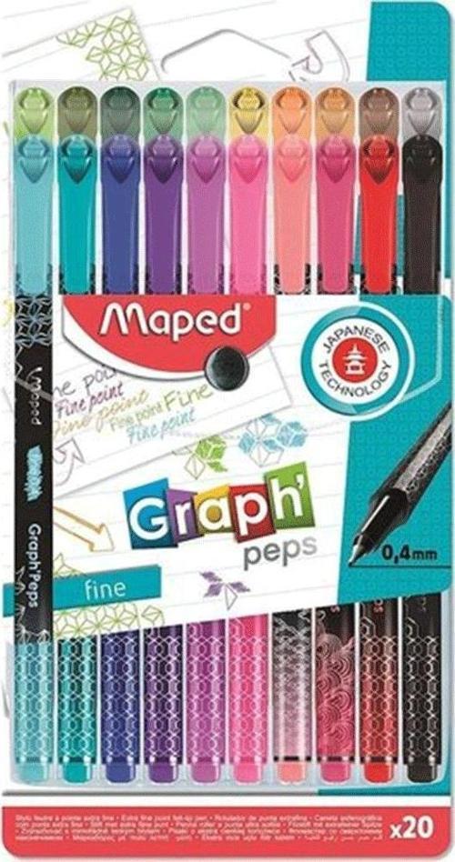 Desenli Fineliner Keçe Uç Kalem Fine 0.4Mm 20 Renk Askılı Paket 3154147490518