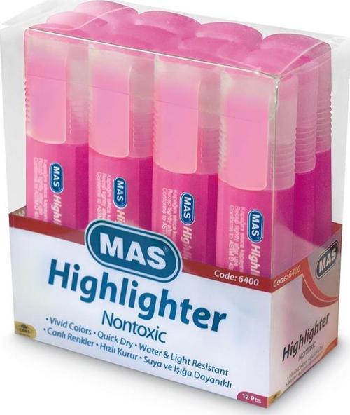 Fosforlu Kalem (İşaret Kalemi) Pembe 6400 (12 Li Paket)