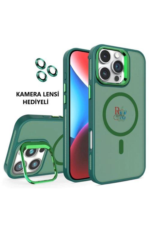 İphone 16 Pro Uyumlu Cloud Standlı Magsafe Uyumlu Entegre Kamera Standlı Silikon Telefon Kılıfı