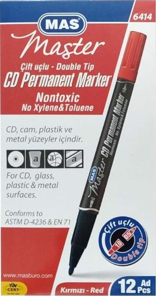 Markör Permanent Kalem (Cd-Dvd Kalemi) Çift Uçlu Kırmızı 6414 (12 Li Paket)