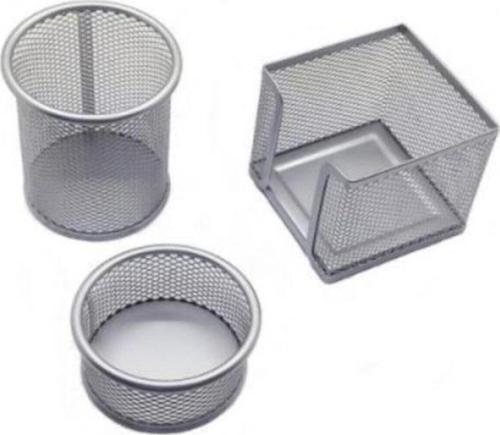Masa Seti Ataşlık-Kağıtlık-Kalemlik 3 Lü Set Metal Perforeli Silver 505