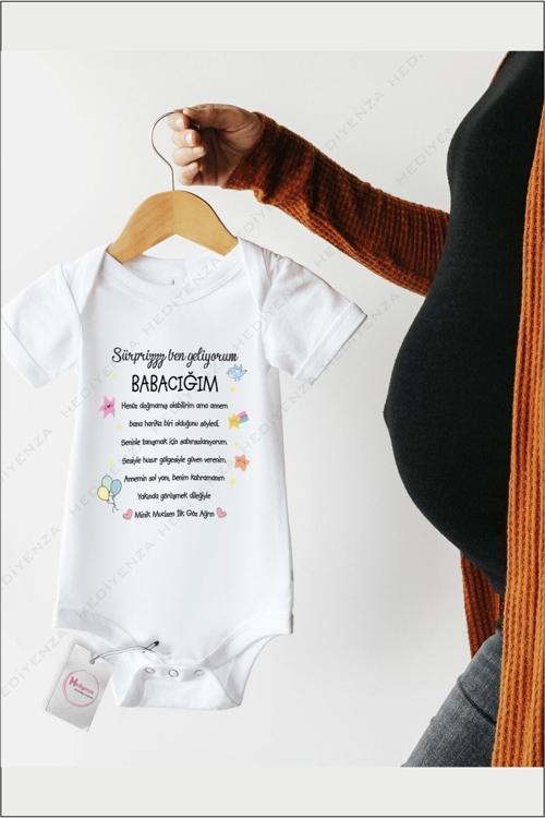 Sürpriz Babacığım Ben Geliyorum Baskılı Bebek Zıbın