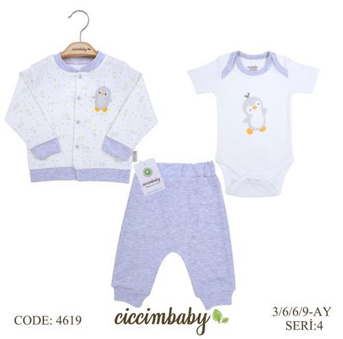 Baby Penguen Desen 3lü Takım 4619 Karmelanj