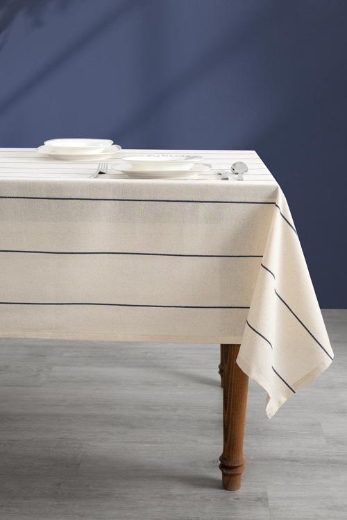 Lacivert Çizgili Luna Masa Örtüsü - Modern Ve Şık Tasarım - 150X220 Cm