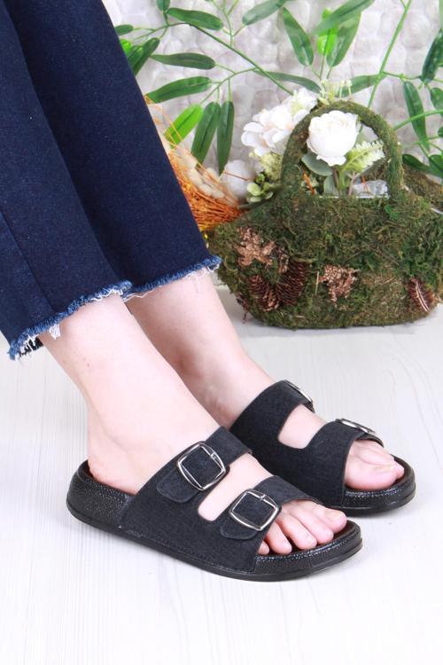 01108 Pienn Anatomik Esnek Rahat Simli Baskılı İki Tokalı Kadın Terlik