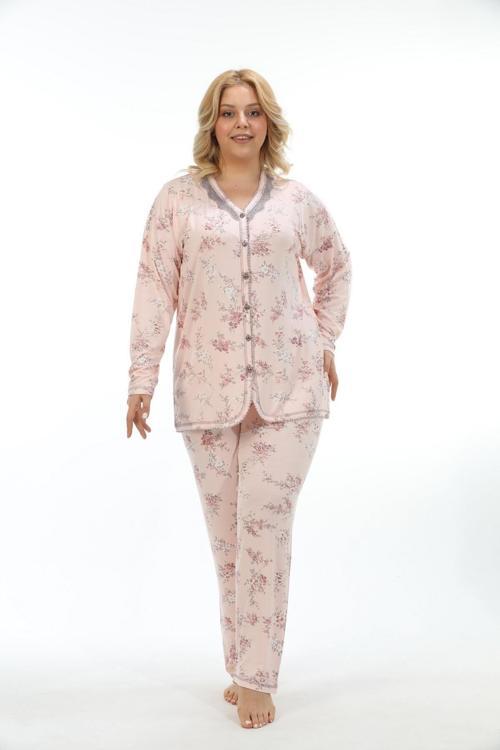 Bambu Büyük Beden Kadın Pijama Takımı Somon 3XL