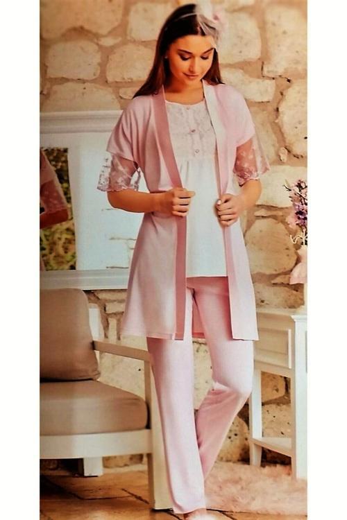 Kadın Ekru Pembe Lohusa Seti Ekru - Pembe M