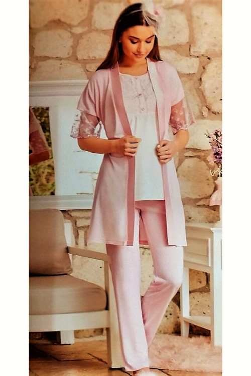 Kadın Ekru Pembe Lohusa Seti Ekru - Pembe S