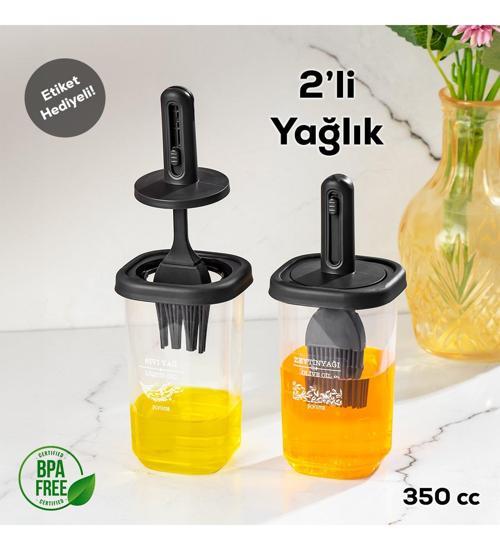 0520 2'li Silikon Fırçalı Yağlık Yağdanlık 350 Cc Siyah