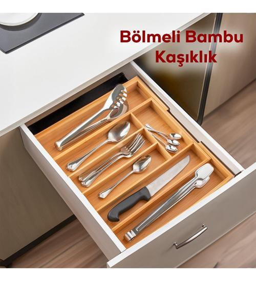 Porsima 07168 Bambu Kaşıklık Ayarlanabilir Çekmece İçi Kaşıklık