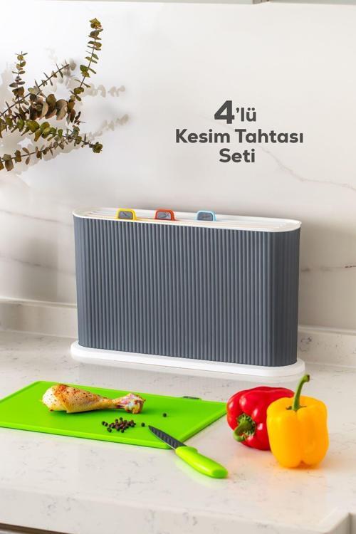 1070 Standlı Çoklu Kesme Tahtası Seti Antrasit - Beyaz