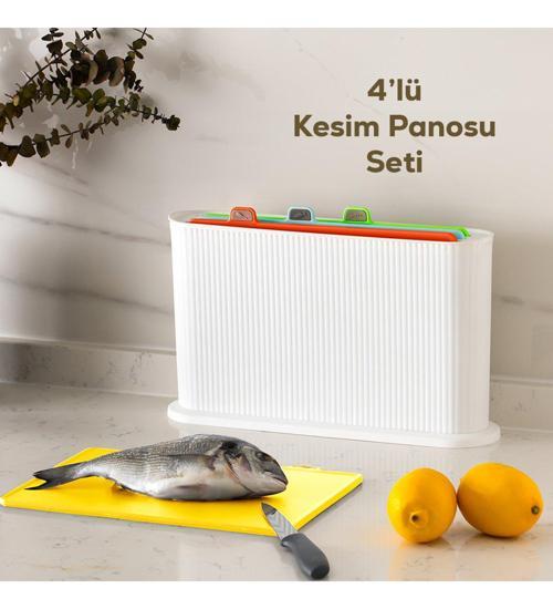 1074-1 Beyaz-beyaz Standlı Çoklu Kesme Tahtası Canlı Renk