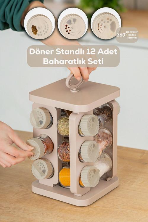 1079 Kare Döner Standlı Döner Kapaklı Cam Baharatlık Cap