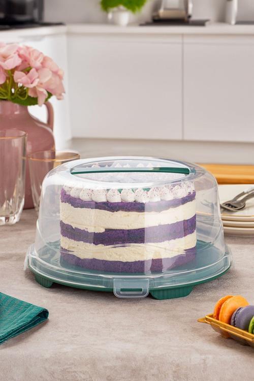 1093 Yuvarlak Kek Pasta Fanusu Saklama Kabı 25 CM Yeşil