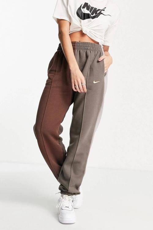 Color Block Loose Fit Pant Bol Kesim Kadın Eşofman Altı Kahverengi