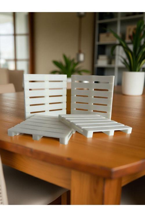 Mini Palet Tasarımlı Bardak Altlığı 4'Lü Set (8X8 Cm)