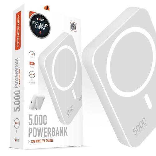 5.000mAh PD15W Magsafe Kablosuz Wireless Taşınabilir Şarj Cihazı Beyaz Powerbank TXM5