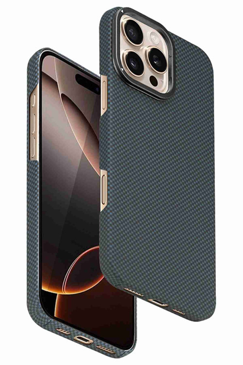 iPhone 15 Pro Max Uyumlu Lens Standlı Manyetik Şarj Özellikli Fuchsia Kevlar Telefon Kılıfı