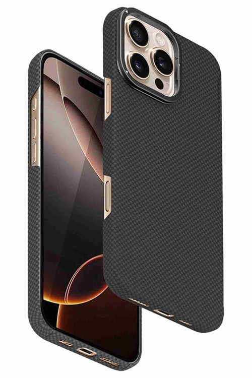 iPhone 15 Pro Max Uyumlu Lens Standlı Manyetik Şarj Özellikli Fuchsia Kevlar Telefon Kılıfı