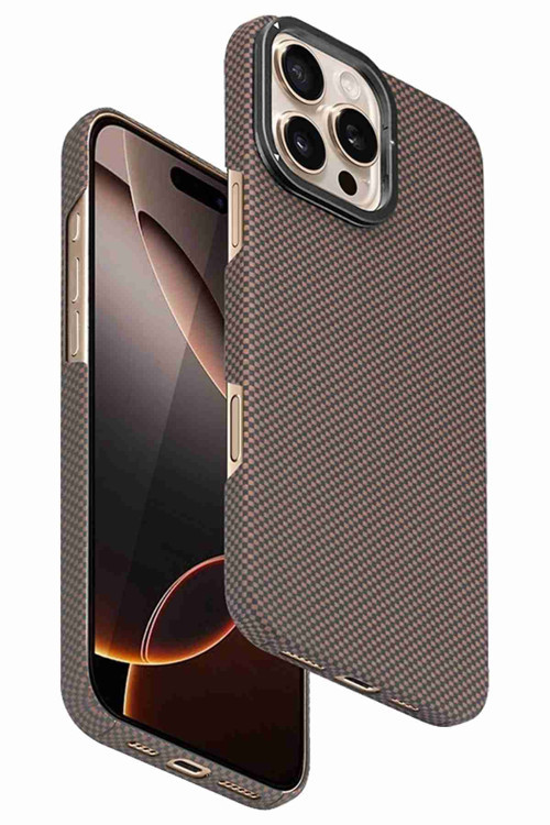 iPhone 15 Pro Max Uyumlu Lens Standlı Manyetik Şarj Özellikli Fuchsia Kevlar Telefon Kılıfı