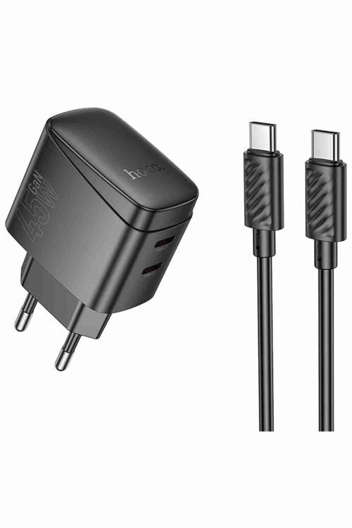 CS62A Bright 45W 2 Adet Type-C Çıkışlı Ekstra Type-C to Type-C Kablolu PD Hızlı Şarj Aleti