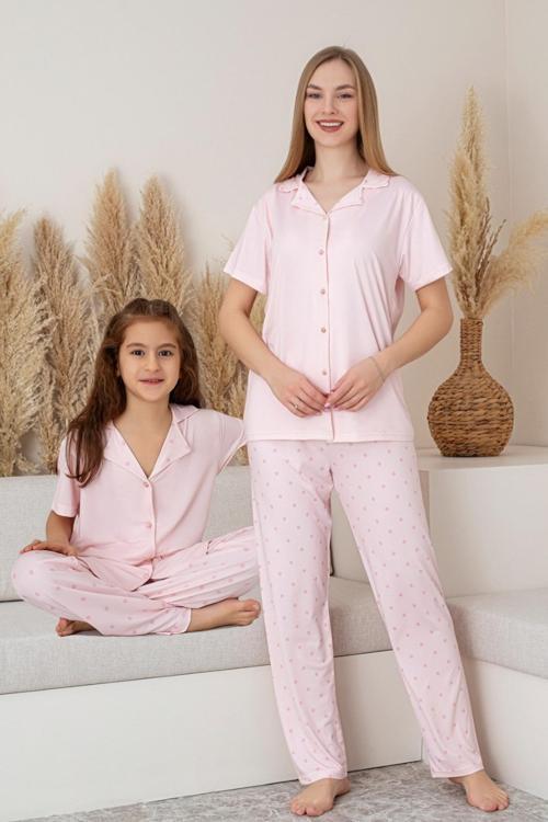 Anne Kız Kombin Kısa Kollu Desenli Gömlek Pijama Takımı (ANNE KIZ AYRI SATILIR)
