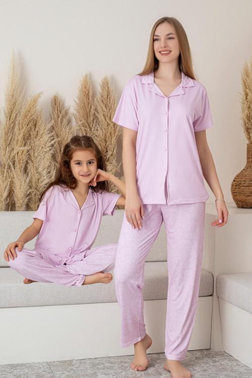 Anne Kız Kombin Kısa Kollu Desenli Gömlek Pijama Takımı (ANNE KIZ AYRI SATILIR)