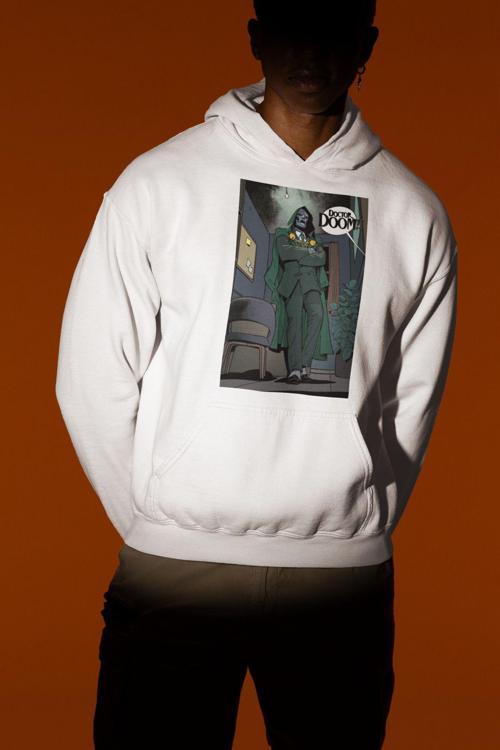 Doctor Doom !!! Baskılı Unisex Oversize Marvel Karakter Hoodie Beyaz 2XL