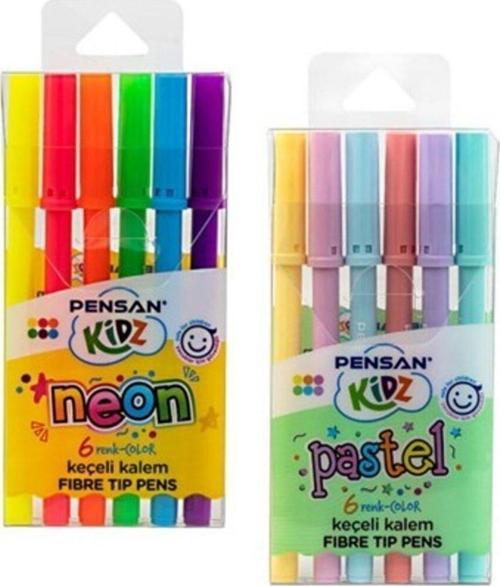 Kidz Pastel ve Neon Renkler Keçeli Kalem 6 Renk PE99093PS24 (Stand 24 Lü Set)