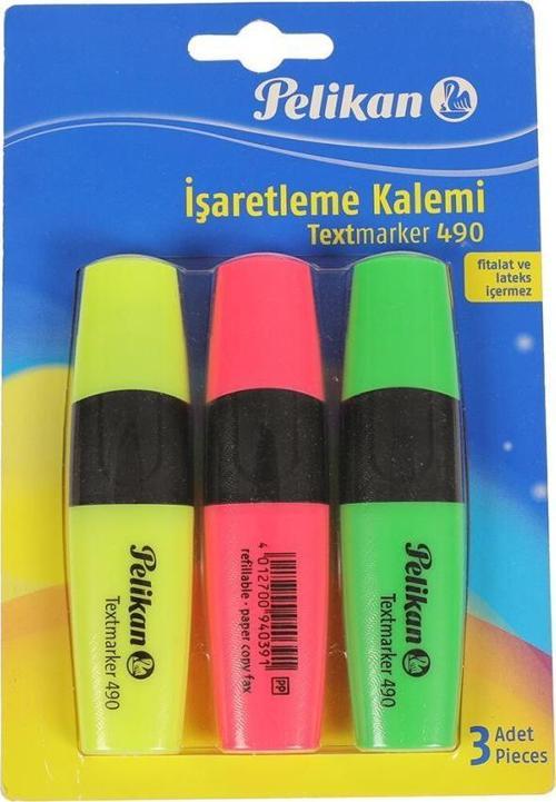490 Fosforlu İşaretleme Kalemi 3 Renk Sarı-Pembe-Yeşil PL940300IKMT03