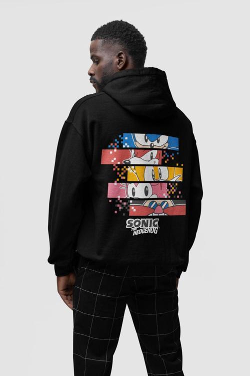 Sonic The Hedgehog Baskılı Unisex Oversize Çizgi Film Hoodie Siyah XS