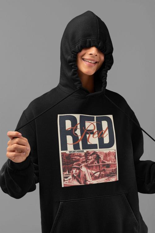 Unisex Taylor Swift Vintage Albüm Red Baskılı Oversize Hoodie Siyah 3XL