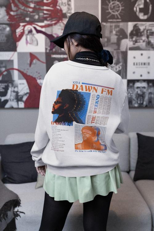 The Weeknd 103.5 Dawn Fm Yazılı Unisex Oversize Rapper Sweatshirt Beyaz XS