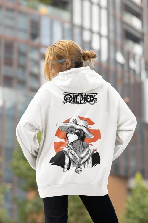 One Piece Anime Karakter Baskılı Unisex Oversize Hoodie Beyaz L