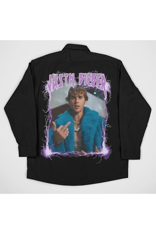 Justin Bieber Baskılı Unisex Şarkıcı Gömlek Siyah S