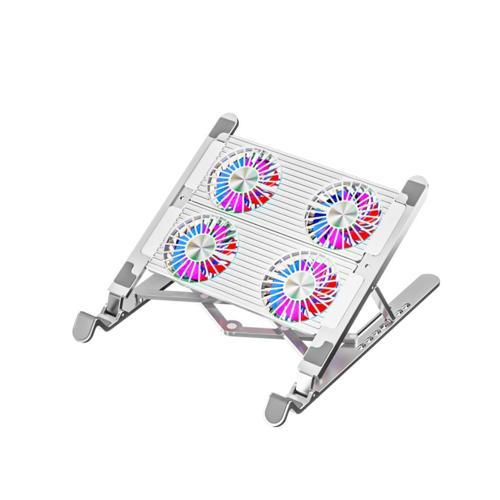 4 Fanlı RGB Işıklı Laptop Soğutucu Stand, 7 Kademeli Yükseklik Ayarlı Portatif Taşınabilir Stand