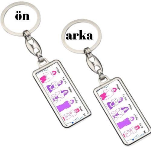 Kız Arkadaşlara Özel Çift Taraf Baskılı Dikdörtgen Krom   Anahtarlık
