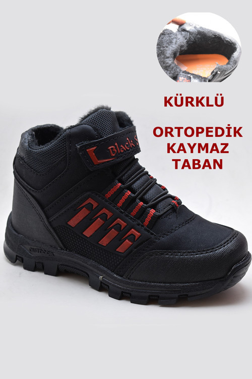 542 Ortopedik Kaymaz Taban İçi Kürklü Kışlık Çocuk Bot Ayakkabı Blacksea