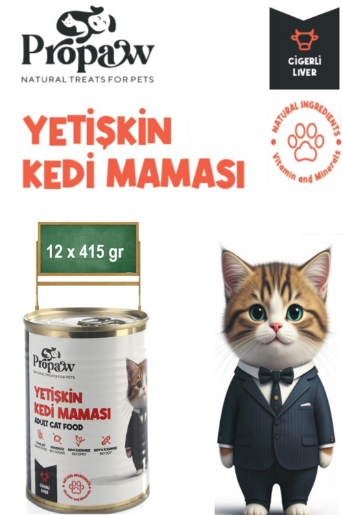 Kedi Yaş Mama Ciğerli Konserve Jöleli Premium Parça Etli Yemek Besleyici Tahılsız İçerik 12 x 415 gr