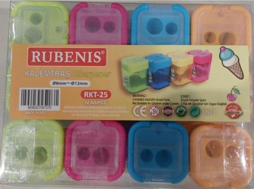Kalemtıraş 4 Renkli Şeffaf Kapak Çift Açacaklı Kare Rkt-25 (12 Li Paket)