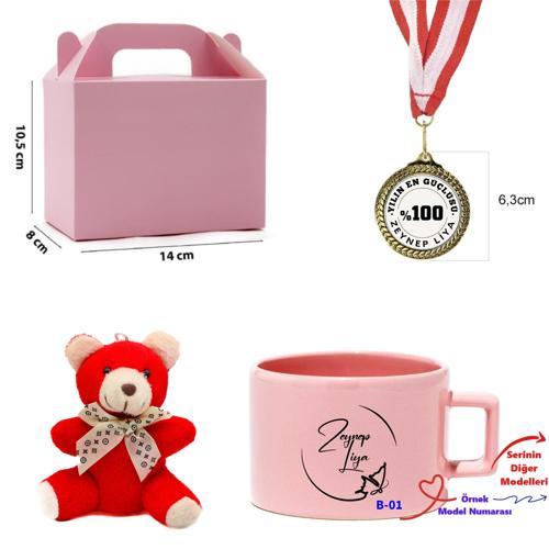 Kişiye Özel İsim Yazılı Madalya Ayıcık ve Kupa Hediye Seti B Serisi