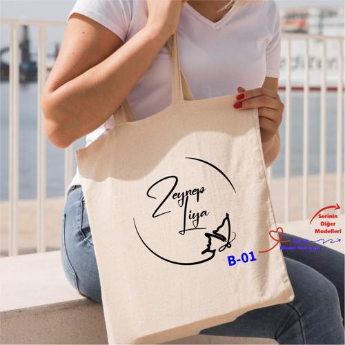 Kişiye Özel İsim Yazılı Tasarım Bez Çanta, Hediyelik Bez Çanta B Serisi