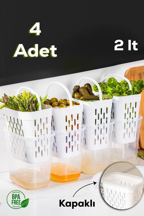 1045 Şeffaf 2 L Düz Kapak Turşuluk X 4
