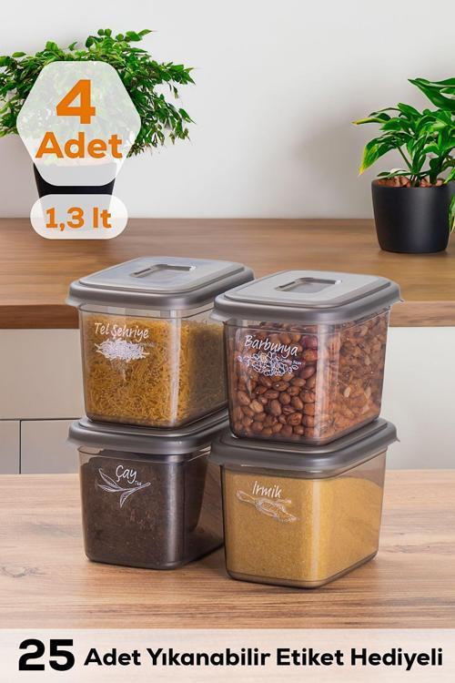 Diamond 1,3 Litre 4 lü Saklama Kabı - Bakliyat Saklama Kabı - Erzak Saklama Kabı Seti