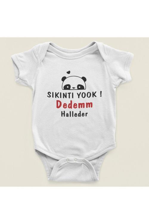 Sıkıntı Yok Dedem Halleder Yazılı Pamuklu Yumuşak Unisex Çıtçıtlı Body Zıbın Beyaz 2 Yaş