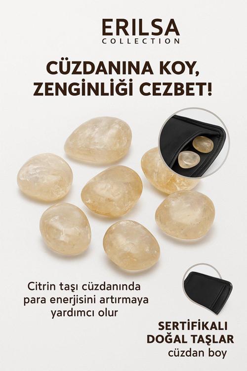 Sertifikalı Cüzdan Boy Tamburlanmış Açık Şeffaf Sitrin Taşı Kütle - Bolluk, Işık Günlük Enerji