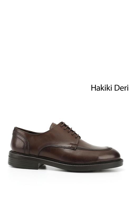 Erkek Kahverengi Bağcıklı Hakiki Deri Klasik Ayakkabı